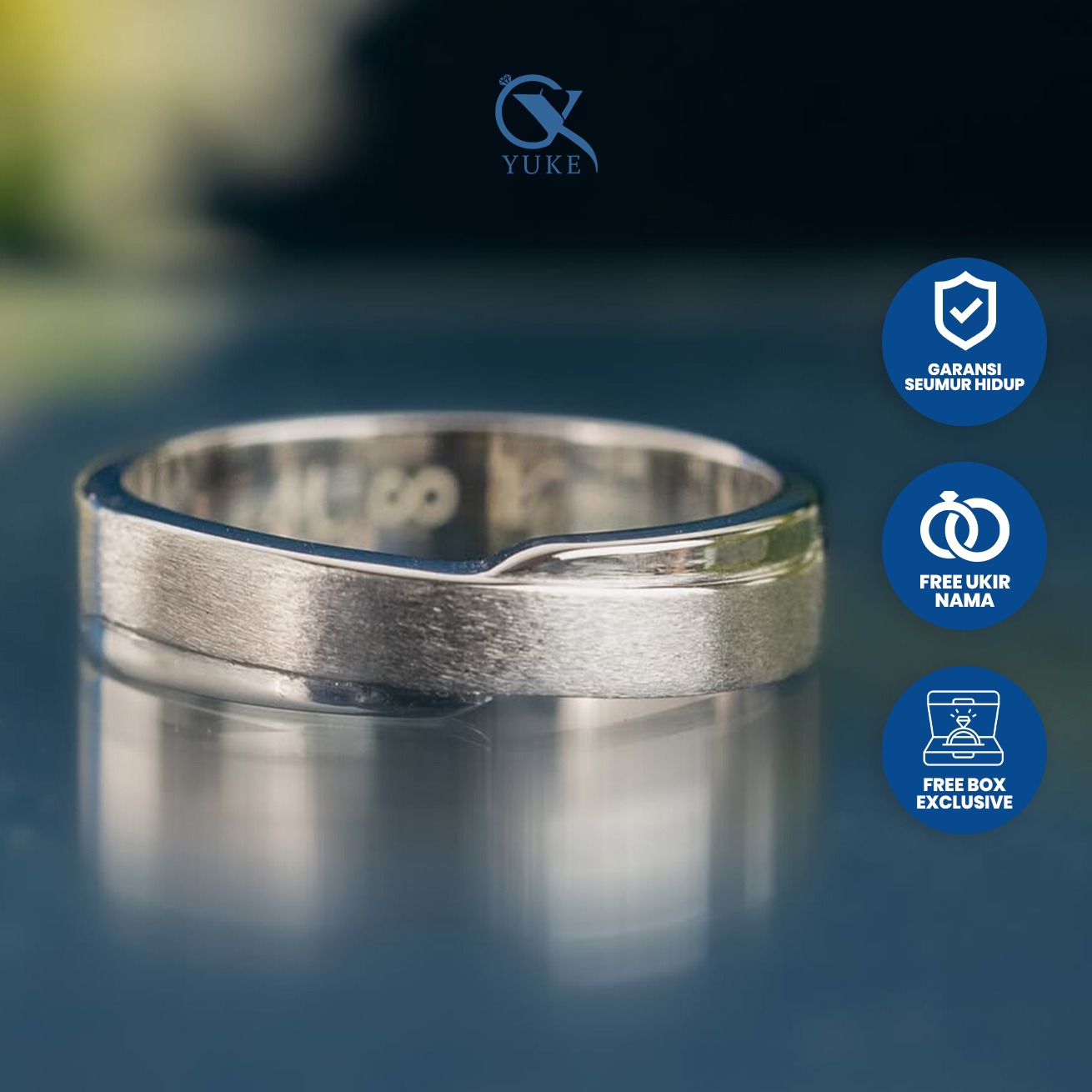 Yuke Jewelry - Cincin Single Pria Bahan Emas - Perak - Palladium - Platinum Model KYOKO Series