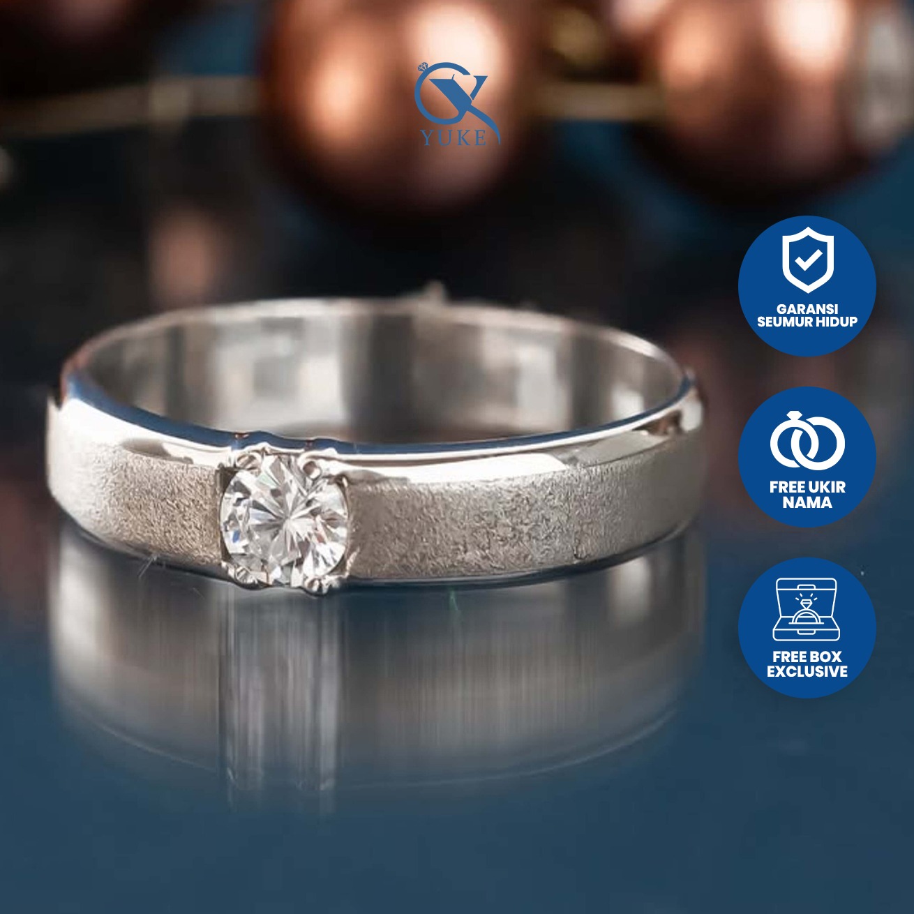 Yuke Jewelry - Cincin Single Pria Bahan Emas - Perak - Palladium - Platinum Model JIVIKA Series