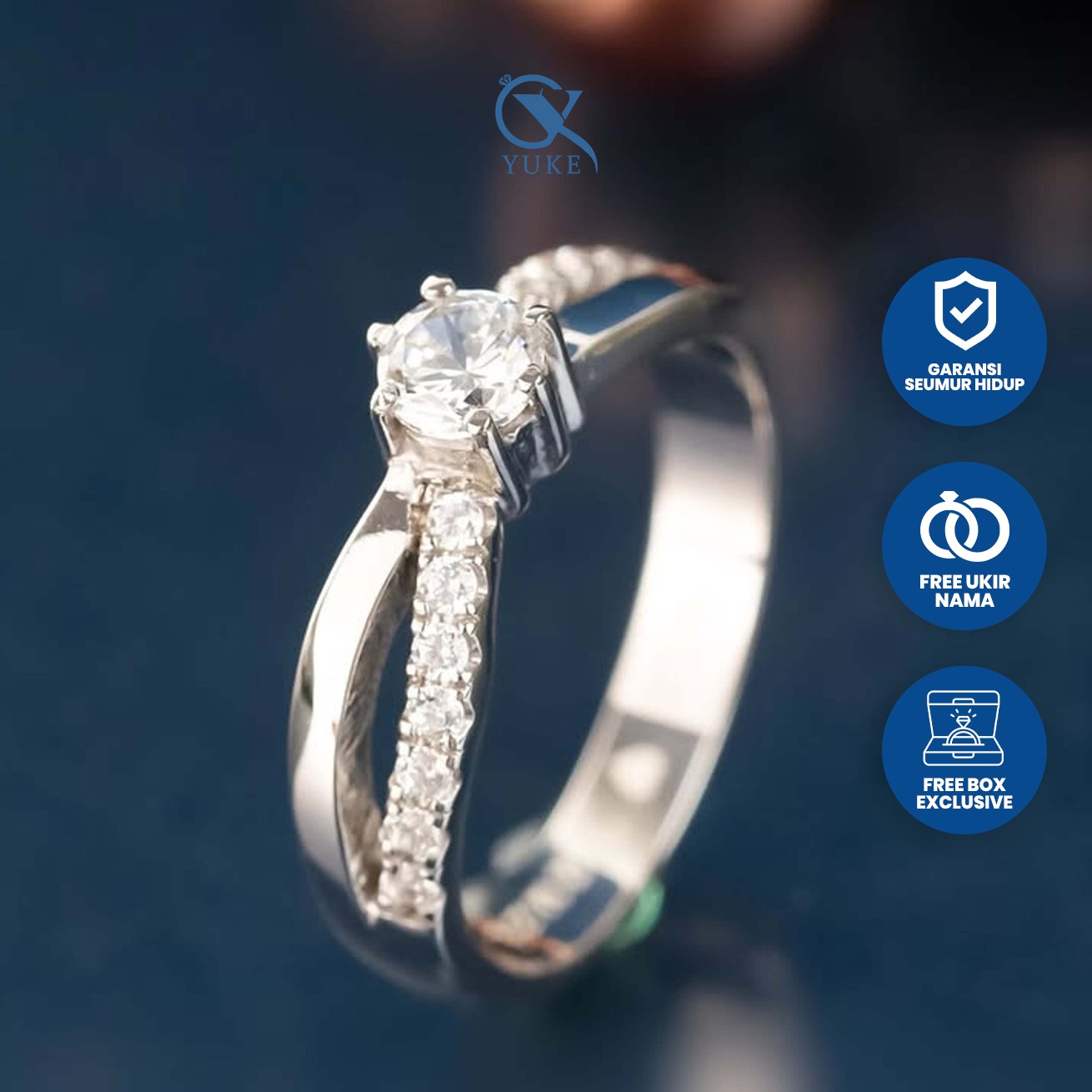 Yuke Jewelry - Cincin Single Wanita Bahan Emas - Perak - Palladium - Platinum Model FELIXA Series
