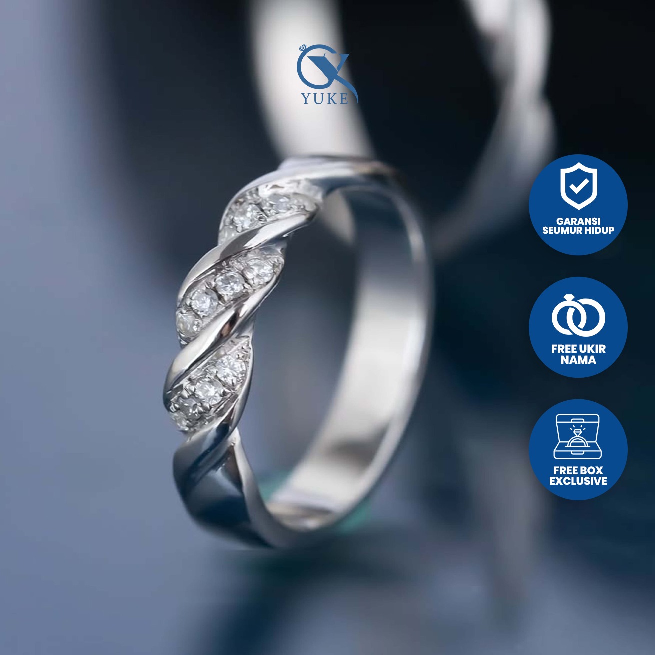 Yuke Jewelry - Cincin Single Wanita Bahan Emas - Perak - Palladium - Platinum Model MAEVE Series