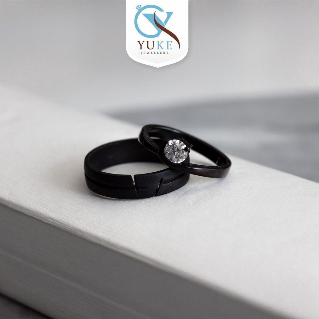 Yuke Jewelry - Cincin Kawin/Couple Bahan Emas - Perak - Palladium - Platinum Finishing with Black Rhodium