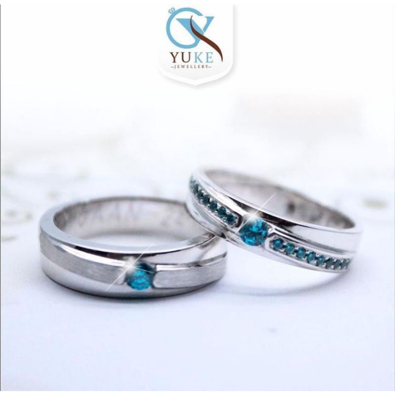 Yuke Jewelry - Cincin Kawin/Couple Bahan Emas - Perak - Palladium - Platinum with Blue Topaz