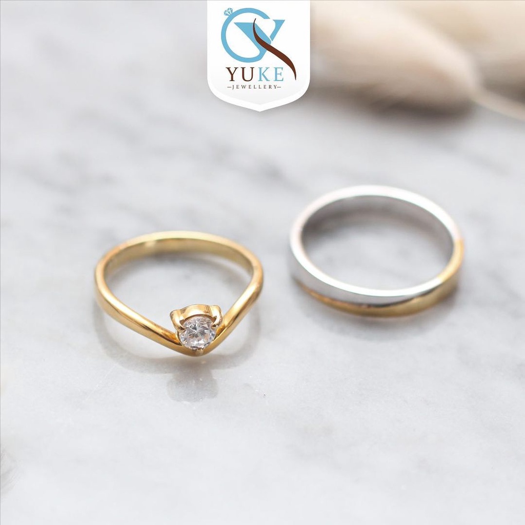 Yuke Jewelry - Cincin Kawin/Couple Bahan Emas - Perak - Palladium - Platinum Finishing Gold Glossy & Doff