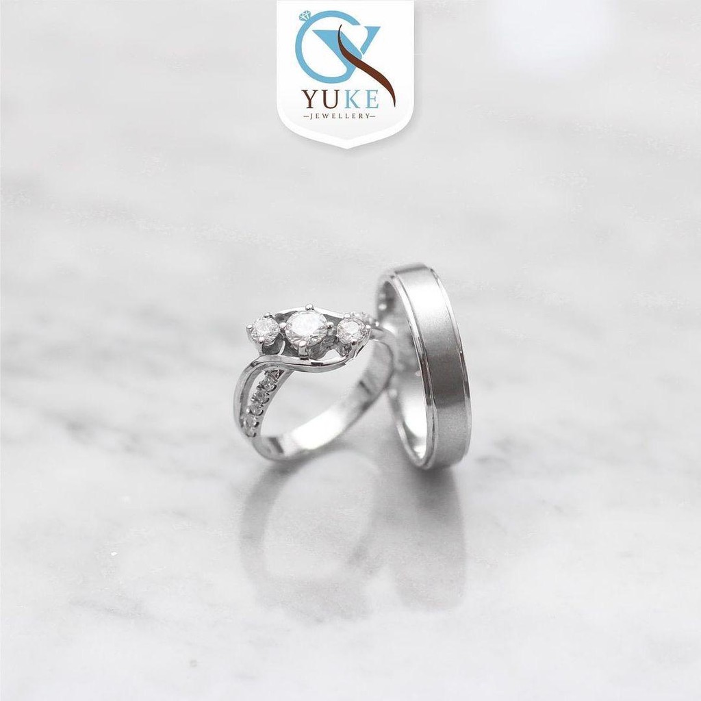 Yuke Jewelry - Cincin Kawin/Couple Bahan Emas - Perak - Palladium - Platinum with Zircon Finishing Silver Glossy