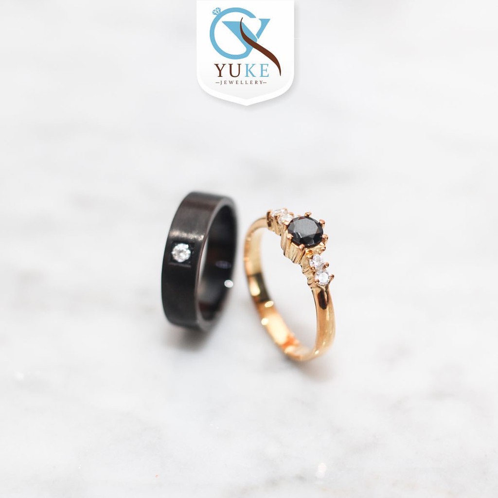 Yuke Jewelry - Cincin Kawin/Couple Bahan Emas - Perak - Palladium - Platinum Finishing Black & Gold 