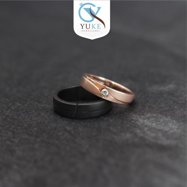 Yuke Jewelry - Cincin Kawin/Couple Bahan Emas - Perak - Palladium - Platinum Finishing Black & Gold
