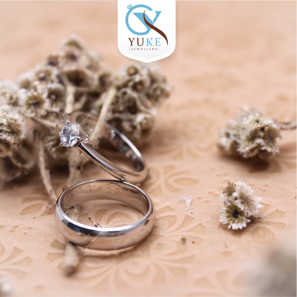 Yuke Jewelry - Cincin Kawin/Couple Bahan Emas - Perak - Palladium - Platinum with Zircon Stone Glossy Finishing