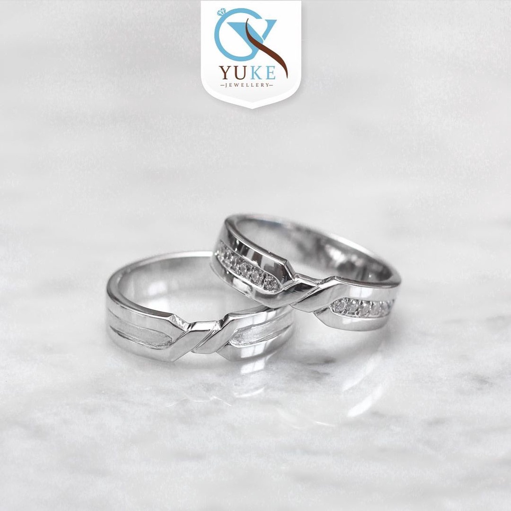 Yuke Jewelry - Cincin Kawin/Couple  Bahan Emas - Perak - Palladium - Platinum Motif Silang Finishing Silver Glossy