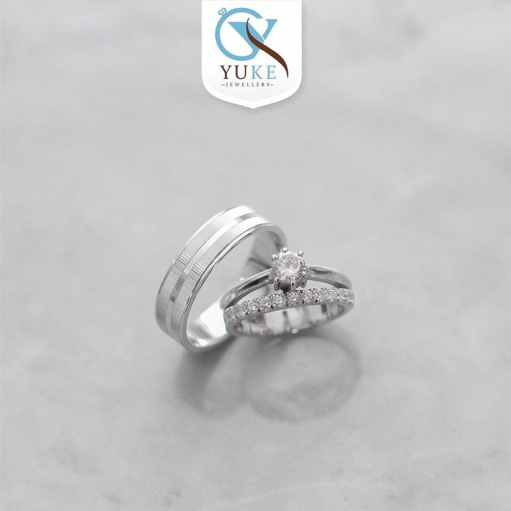 Yuke Jewelry - Cincin Kawin/Couple Bahan Emas - Perak - Palladium - Platinum Double Ring Zircon Stone
