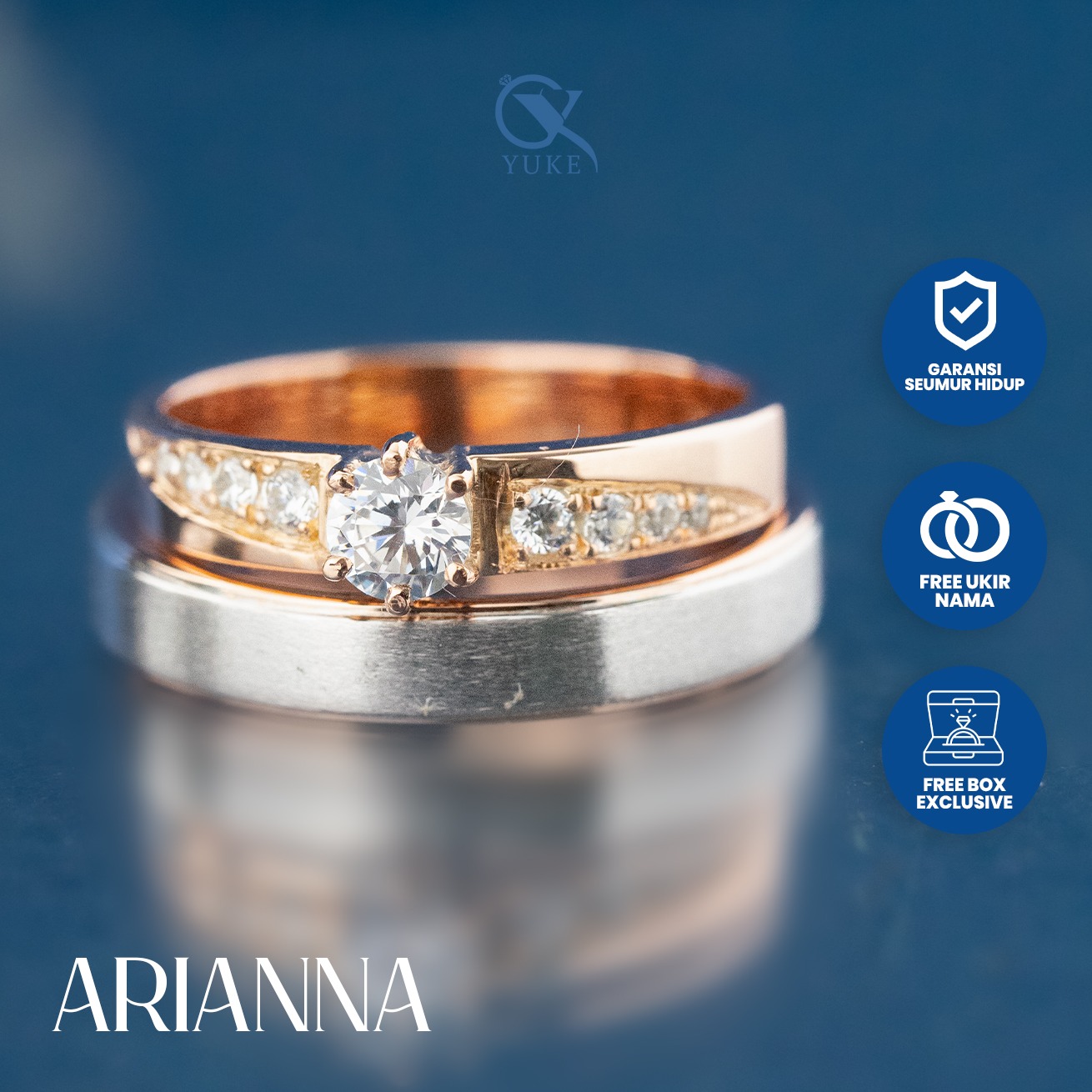 Yuke Jewelry - Cincin Kawin/Couple Bahan Emas - Perak - Palladium - Platinum Model ARIANNA Series
