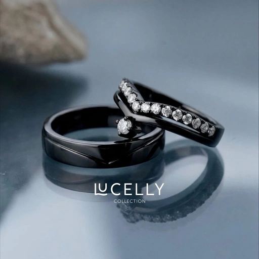 Yuke Jewelry - Cincin Kawin/Couple Bahan Emas - Perak - Palladium - Platinum Model Black LUCELLY Series