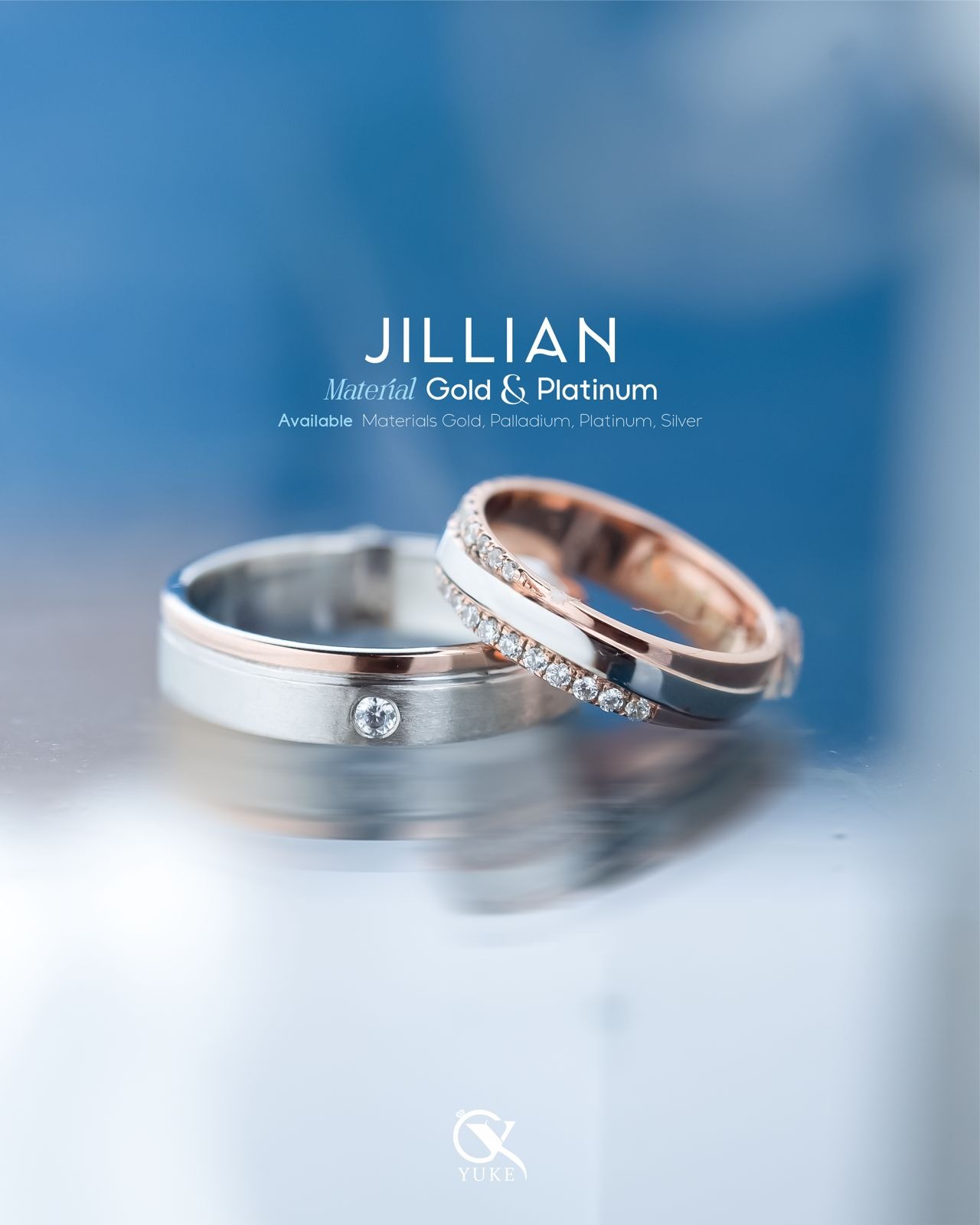 Yuke Jewelry - Cincin Kawin/Couple Bahan Emas - Perak - Palladium - Platinum Model JILLIAN Series