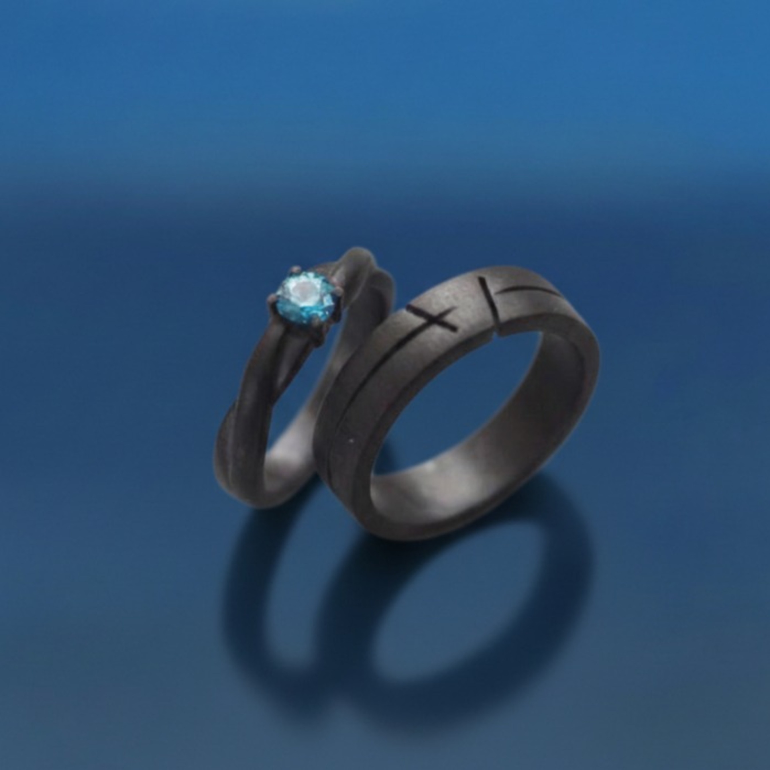 Yuke Jewelry - Cincin Kawin/Couple Bahan Emas - Perak - Palladium - Platinum Model EBONY Series