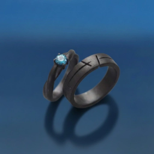 Image of Yuke Jewelry - Cincin Kawin/Couple Bahan Emas - Perak - Palladium - Platinum Model EBONY Series
