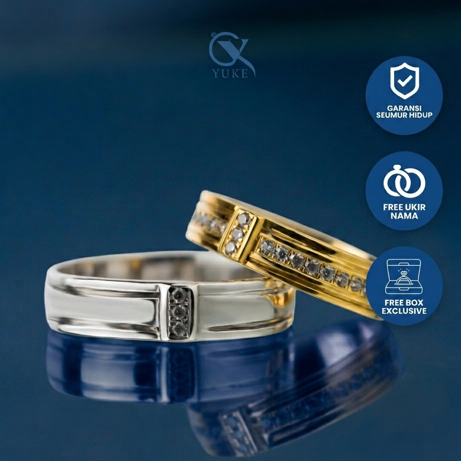 Yuke Jewelry - Cincin Kawin/Couple Bahan Emas - Perak - Palladium - Platinum Model Lumi Series