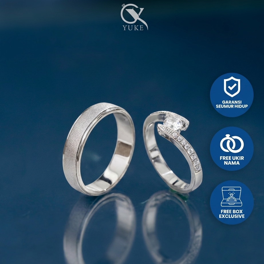 Yuke Jewelry - Cincin Kawin/Couple Bahan Emas - Perak - Palladium - Platinum Model CHIARA Series