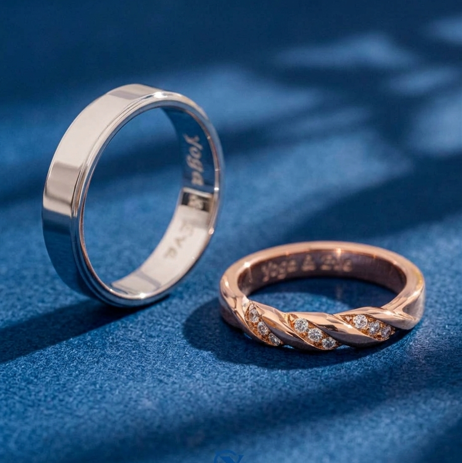Yuke Jewelry - Cincin Kawin/Couple Bahan Emas - Perak - Palladium - Platinum Model THREAD Series