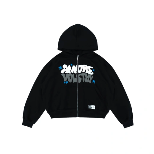 Image of Boxy Hoodie Zipper Stars Foam Blacks
