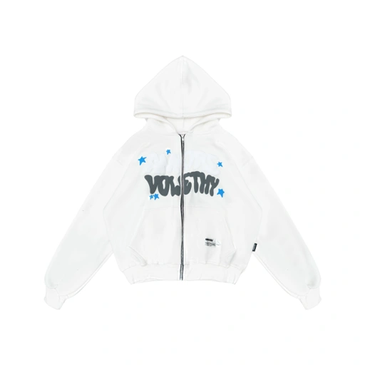 Image of Boxy Hoodie Zipper Stars Foam Broken Whites