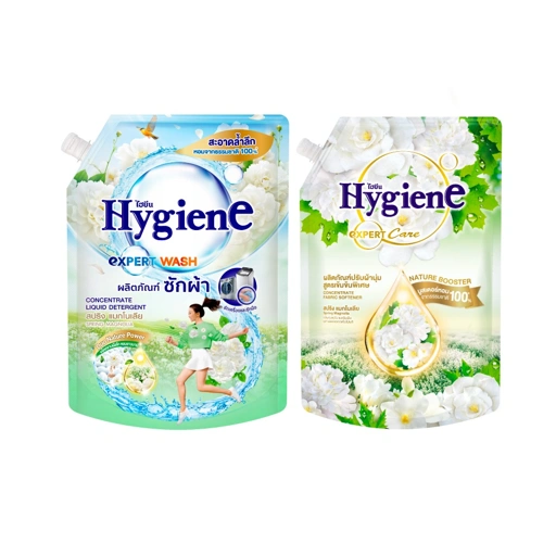 Image of [ซักคู่ปรับ] ไฮยีน น้ำยาซักผ้า 1400 มล. + ปรับผ้านุ่ม 1100 มล. กลิ่นสปริง แมกโนเลีย