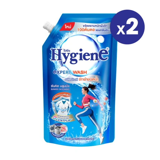 Image of [2 ถุง] ซักผ้า ไฮยีน เอ็กซ์เพิร์ท วอช กลิ่นซันคิส บลูมมิ่ง สีฟ้า 600 มล.
