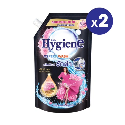 Image of [2 ถุง] ซักผ้า ไฮยีน เอ็กซ์เพิร์ท วอช กลิ่นพีโอนี บลูม 600 มล.