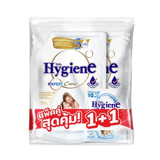 Image of [แพ็คคู่สุดคุ้ม แถมซักผ้า 35 มล. 2 ถุง] ปรับผ้านุ่ม สูตรเข้มข้นพิเศษ ไฮยีน เอ็กซ์เพิร์ท แคร์ มิลค์กี้ ทัช ขาว 1000 มล.