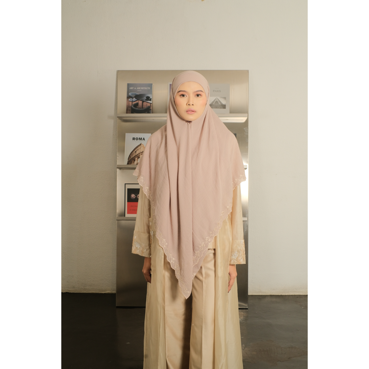 Ghaniea-French Square Khimar/Khimar SULAM HAYATI Bandana Sulam Flowy Chiffon Arabian