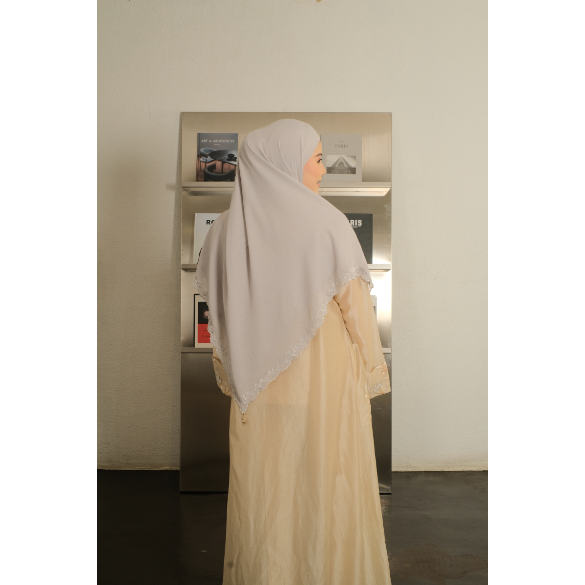 Ghaniea-French Square Khimar/Khimar SULAM HAYATI Bandana Sulam Flowy Chiffon Arabian