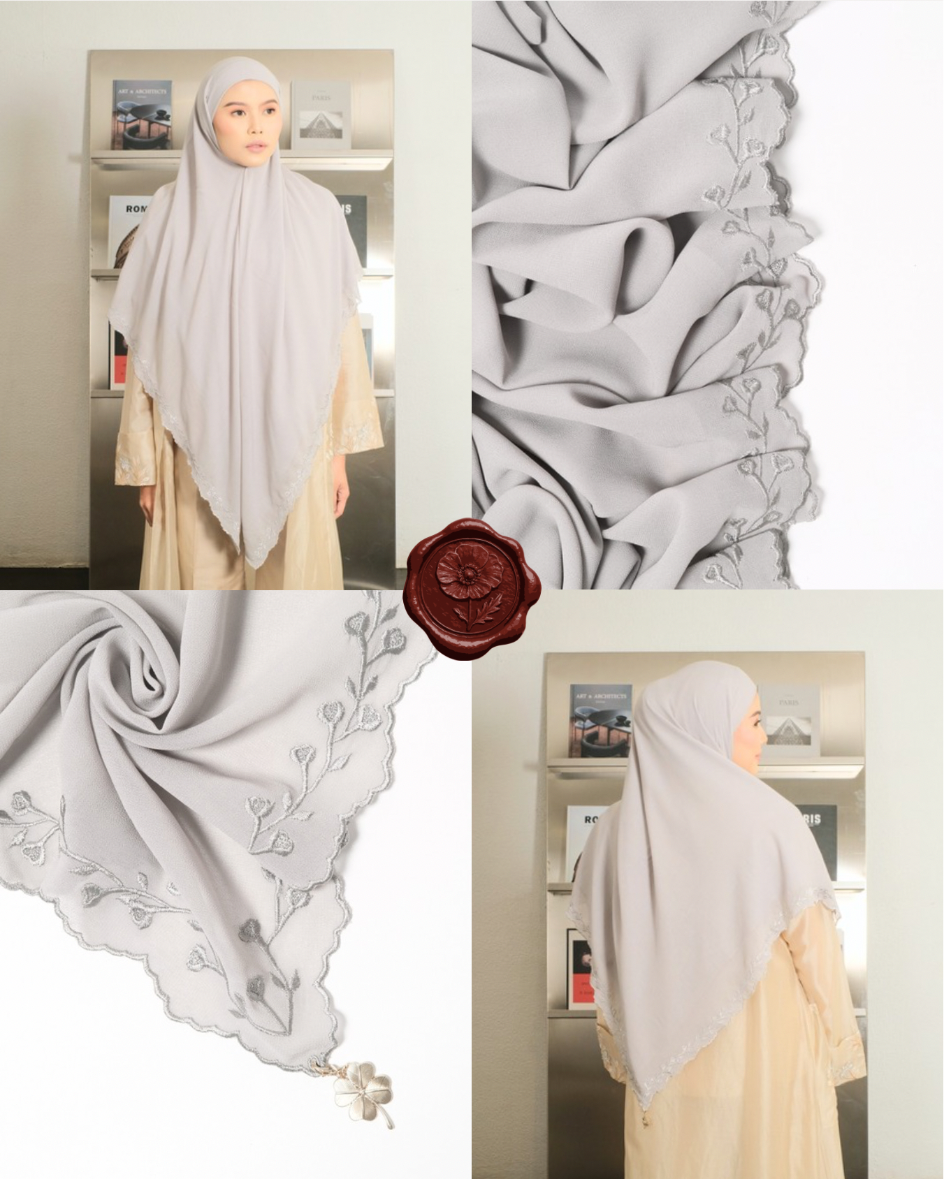 Ghaniea-French Square Khimar/Khimar SULAM HAYATI Bandana Sulam Flowy Chiffon Arabian