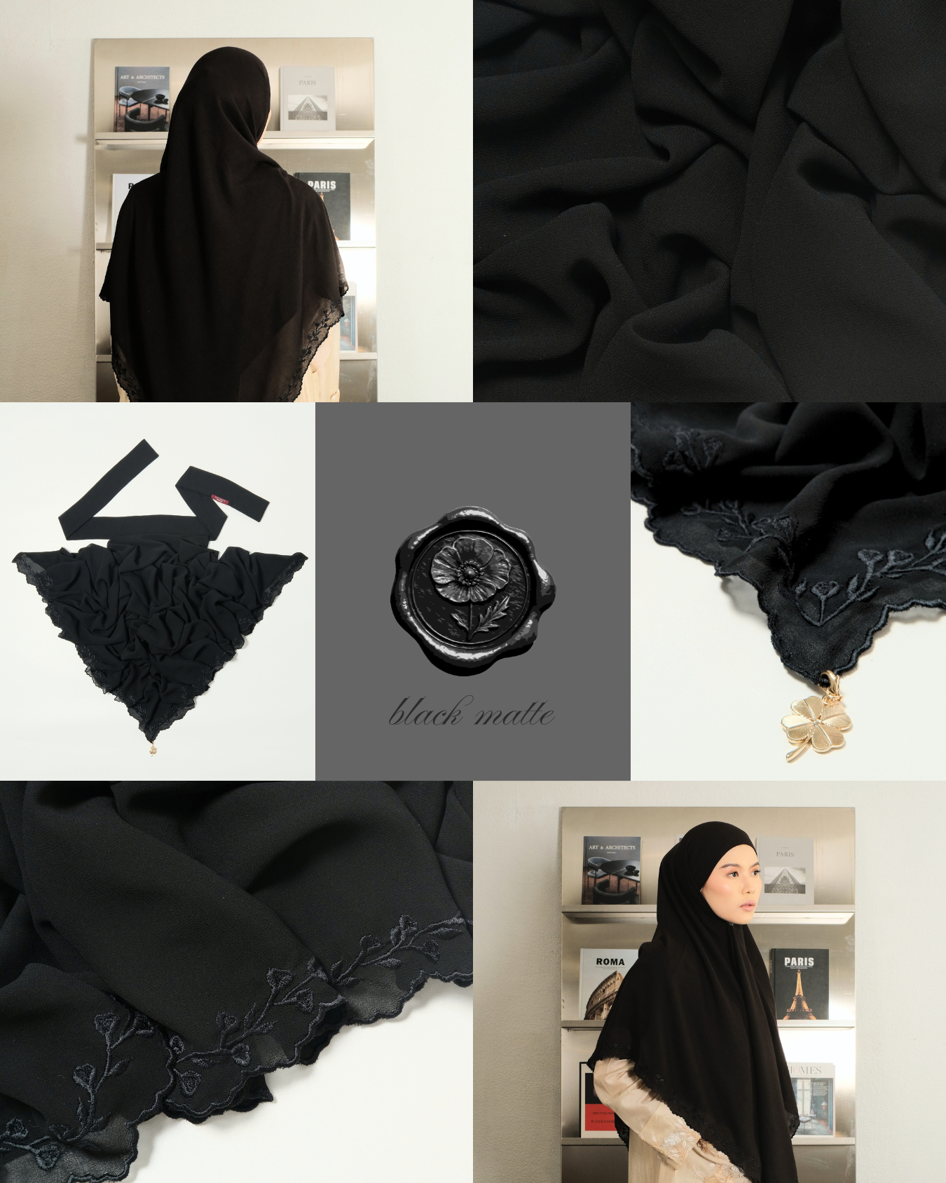 Ghaniea-French Square Khimar/Khimar SULAM HAYATI Bandana Sulam Flowy Chiffon Arabian
