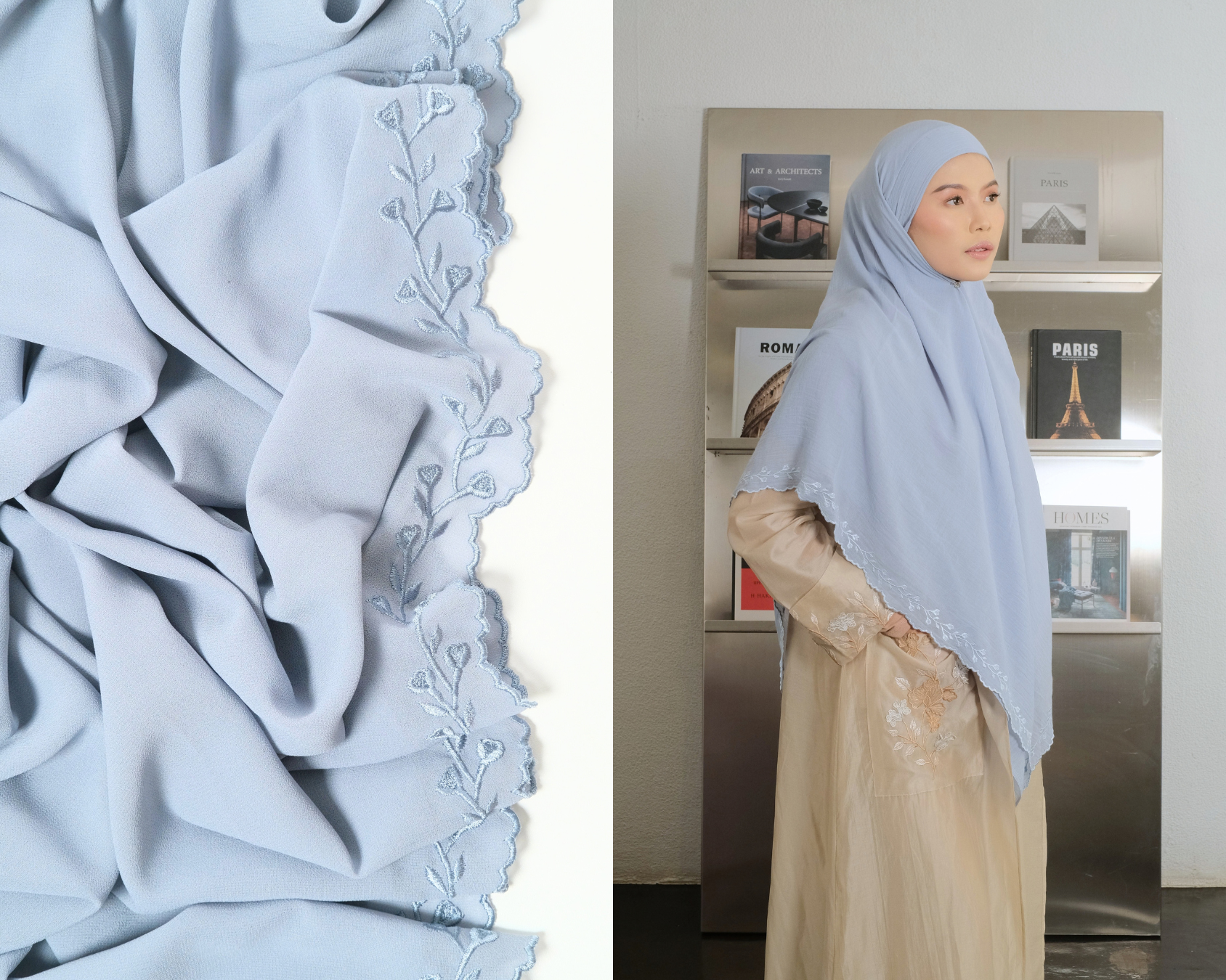 Ghaniea-French Square Khimar/Khimar SULAM HAYATI Bandana Sulam Flowy Chiffon Arabian