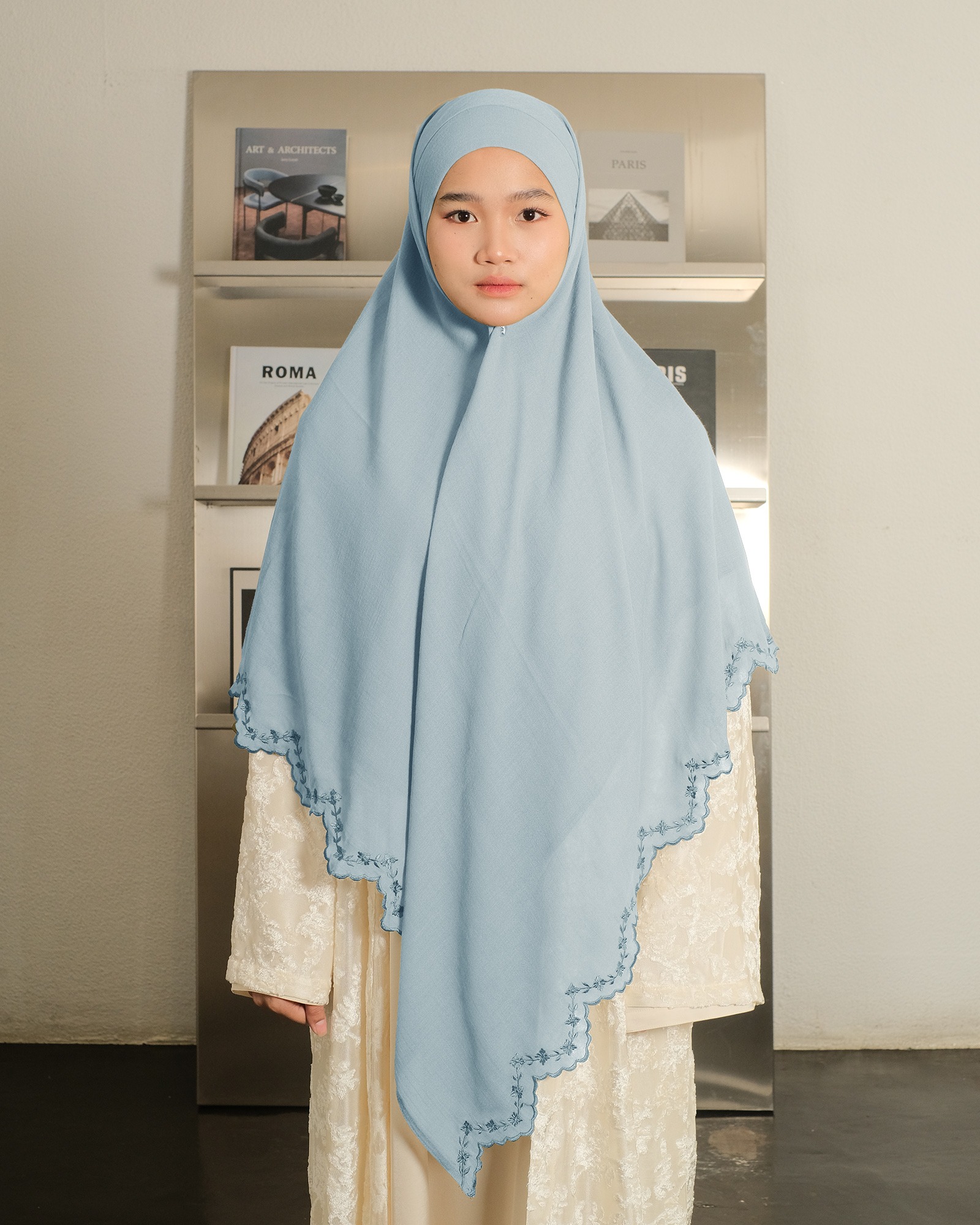 Ghaniea Heritage-Khimar Fatimah Sulthan Bandana Sulam Soft Cotton Arabian Texture dan Flowy Arabian Texture