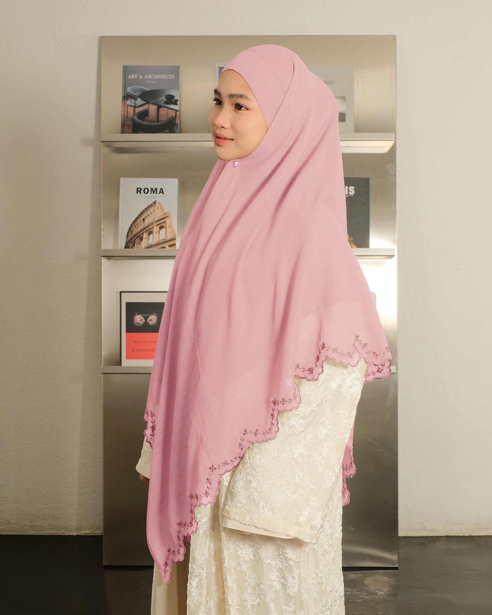 Ghaniea Heritage-Khimar Fatimah Sulthan Bandana Sulam Soft Cotton Arabian Texture dan Flowy Arabian Texture