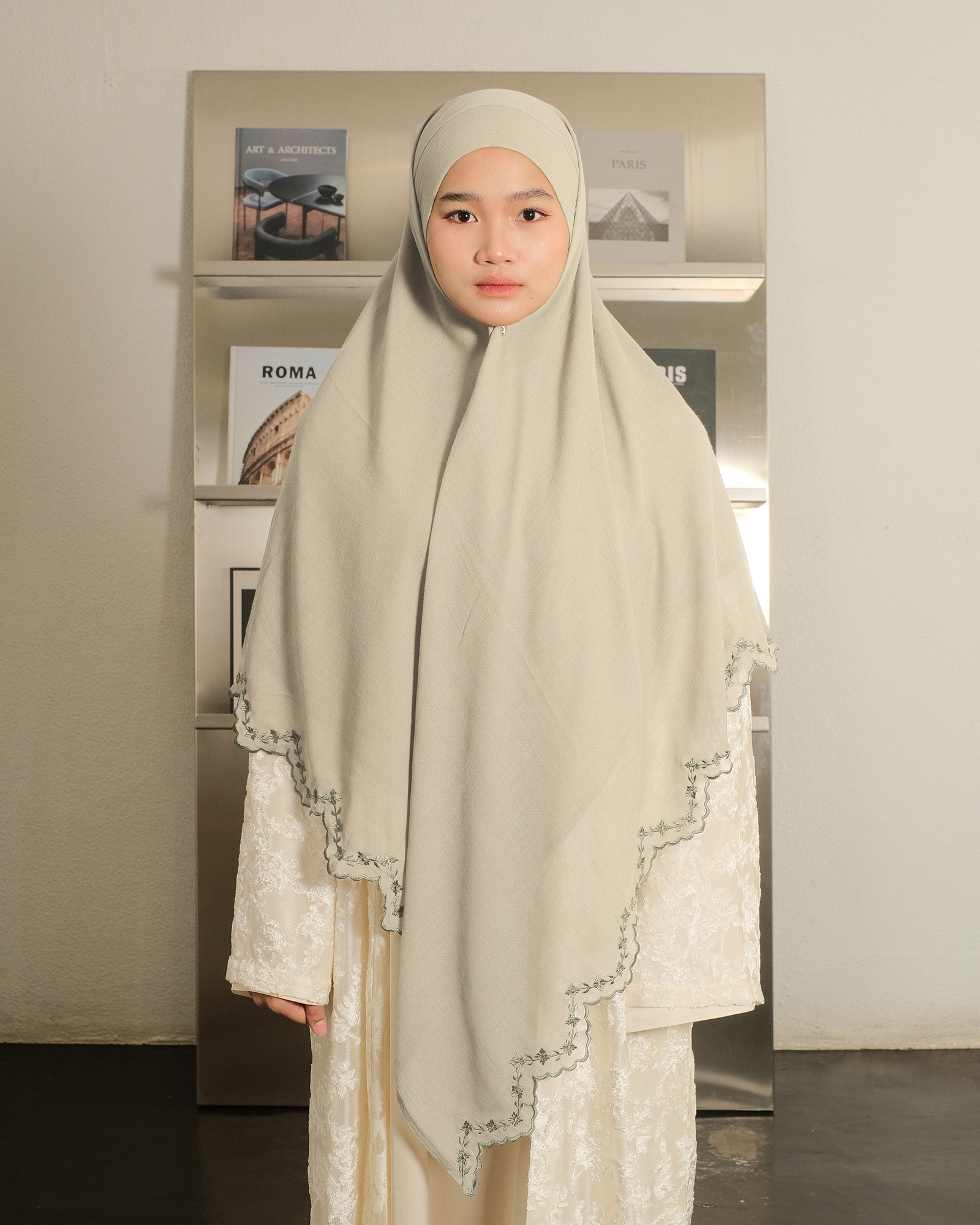 Ghaniea Heritage-Khimar Fatimah Sulthan Bandana Sulam Soft Cotton Arabian Texture dan Flowy Arabian Texture
