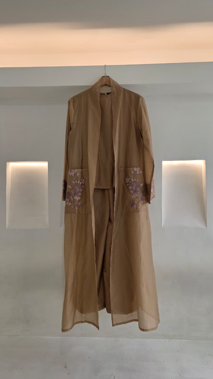 Ghaniea-Izmir 3in1 Set Abaya Sulam I Abaya Outer, Inner Top & Wide Pants