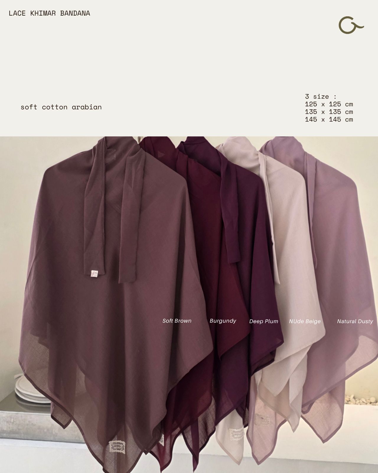 Ghaniea-Plain LACE Cotton Khimar Bandana