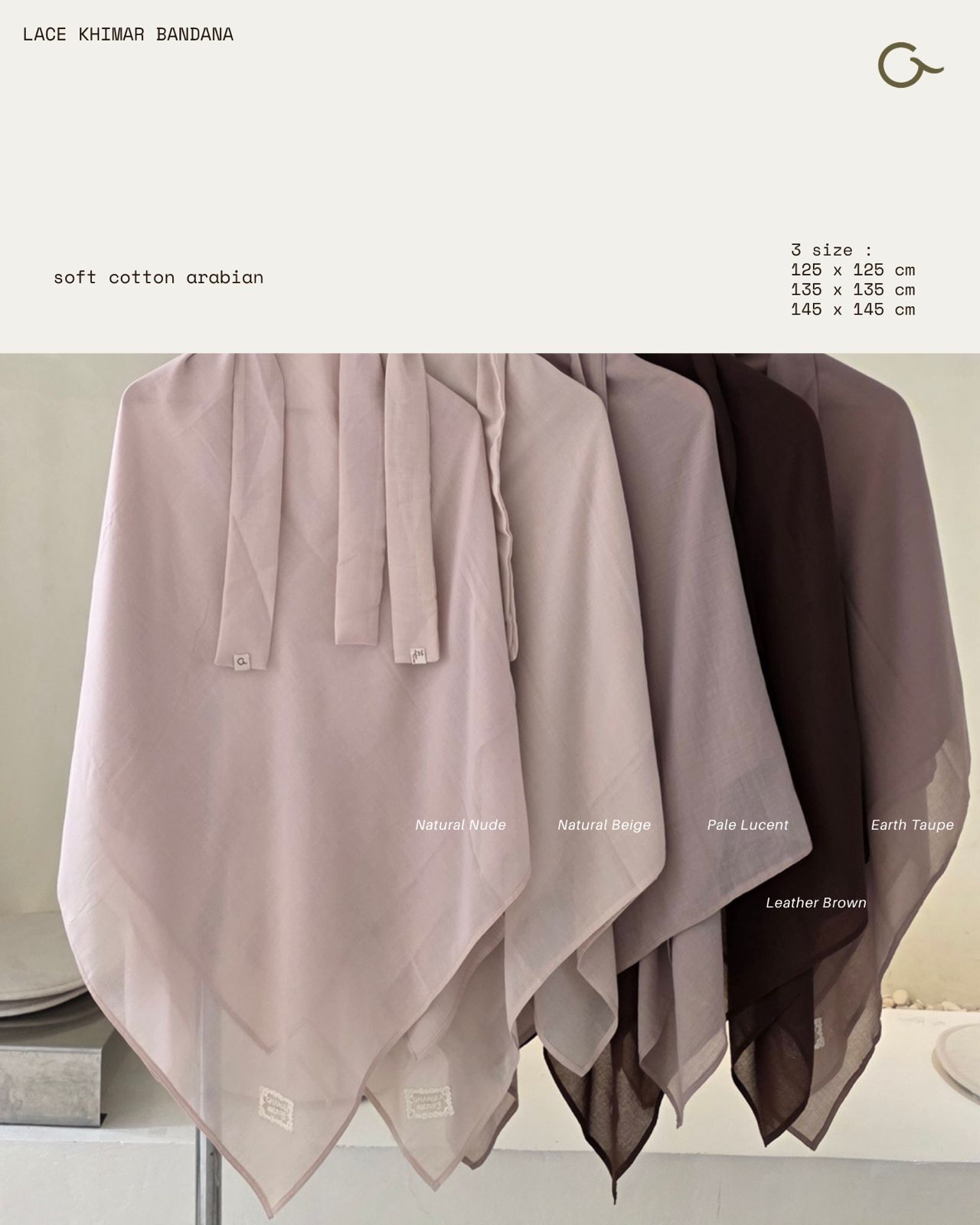 Ghaniea-Plain LACE Cotton Khimar Bandana 125,135,145CM CLEARANCE SALE
