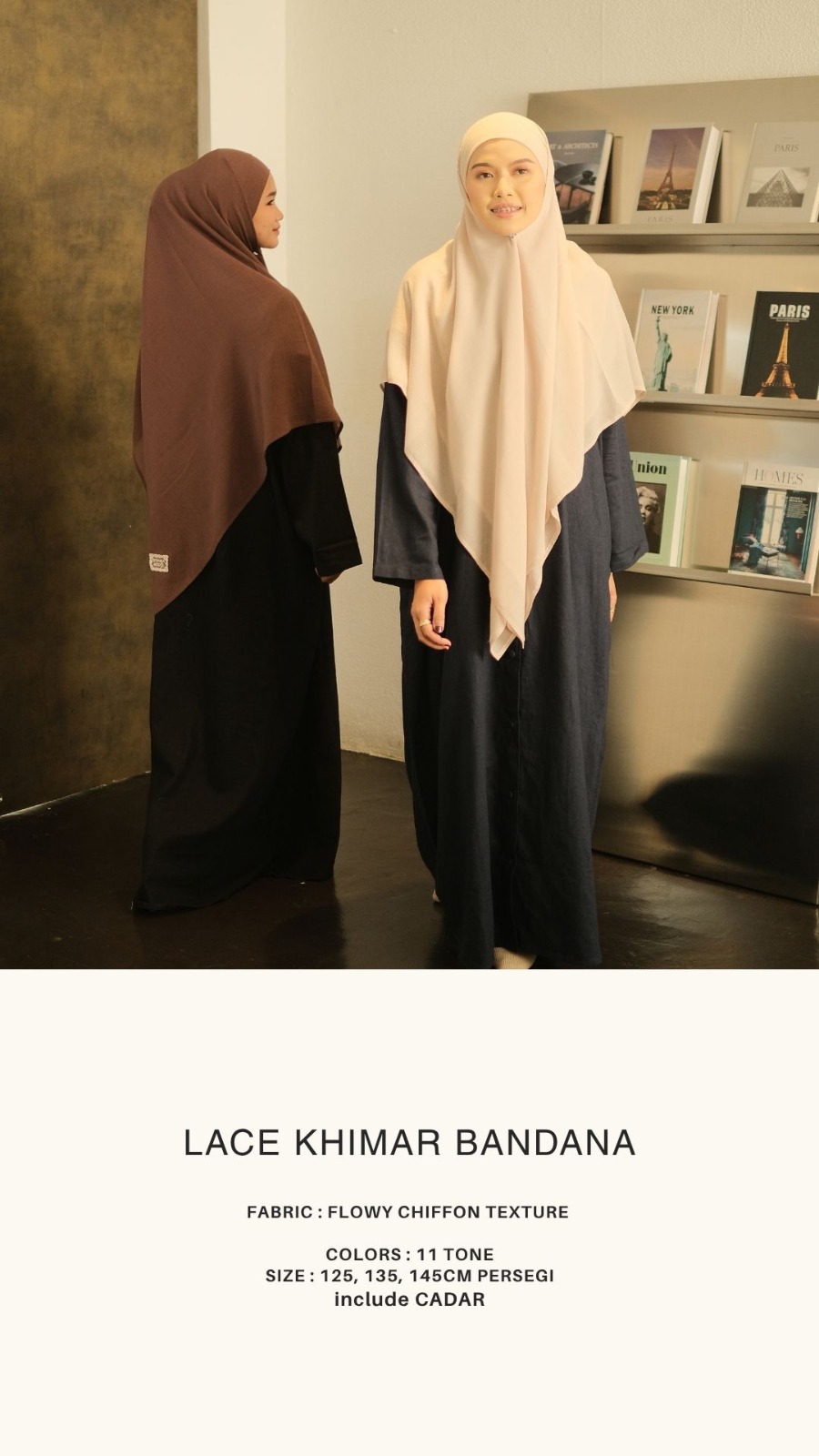 Ghaniea-Plain LACE Chiffon Khimar Bandana 125CM, 135CM, 145CM