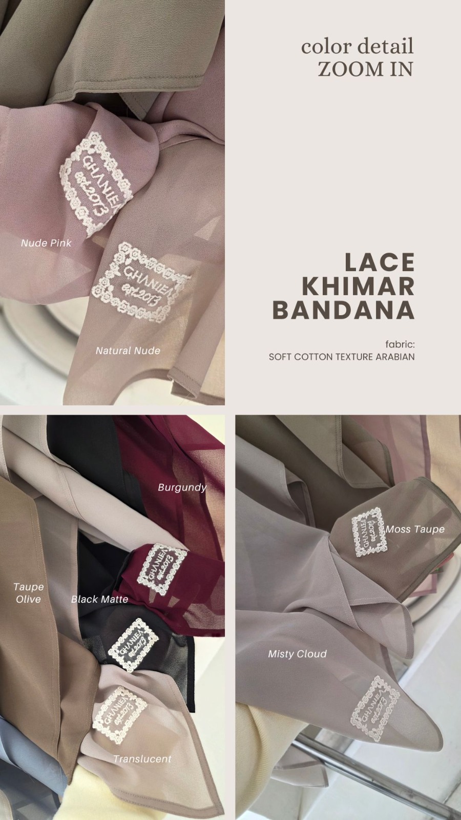 Ghaniea-Plain LACE Chiffon Khimar Bandana 125CM, 135CM, 145CM