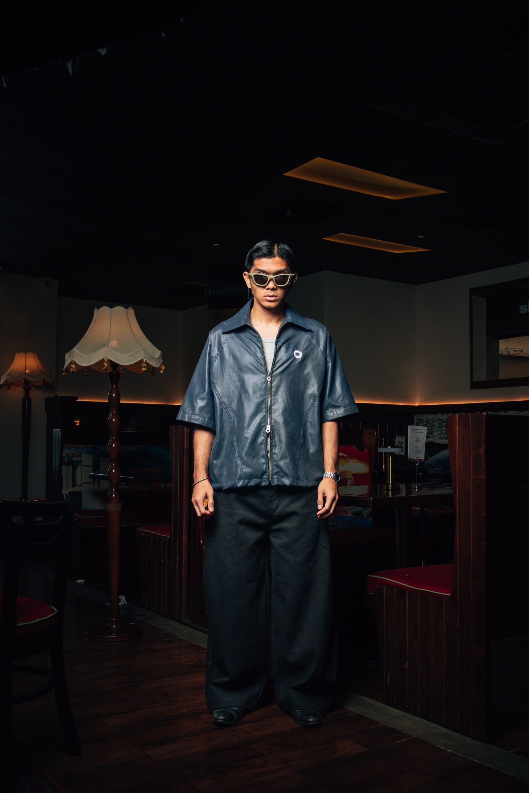 Othman - Petrol Leather Double Zip Shirt 