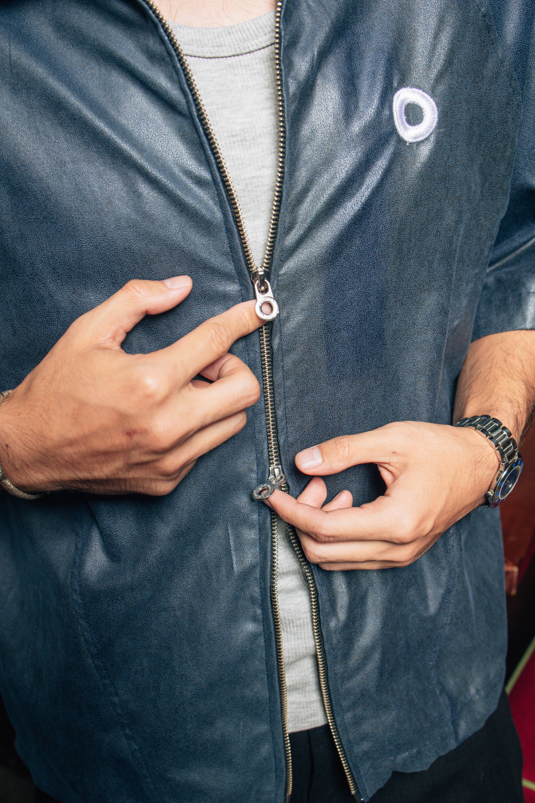 Othman - Petrol Leather Double Zip Shirt 