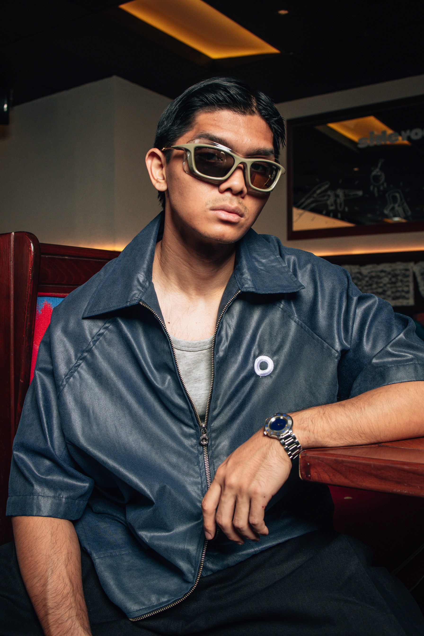 Othman - Petrol Leather Double Zip Shirt 