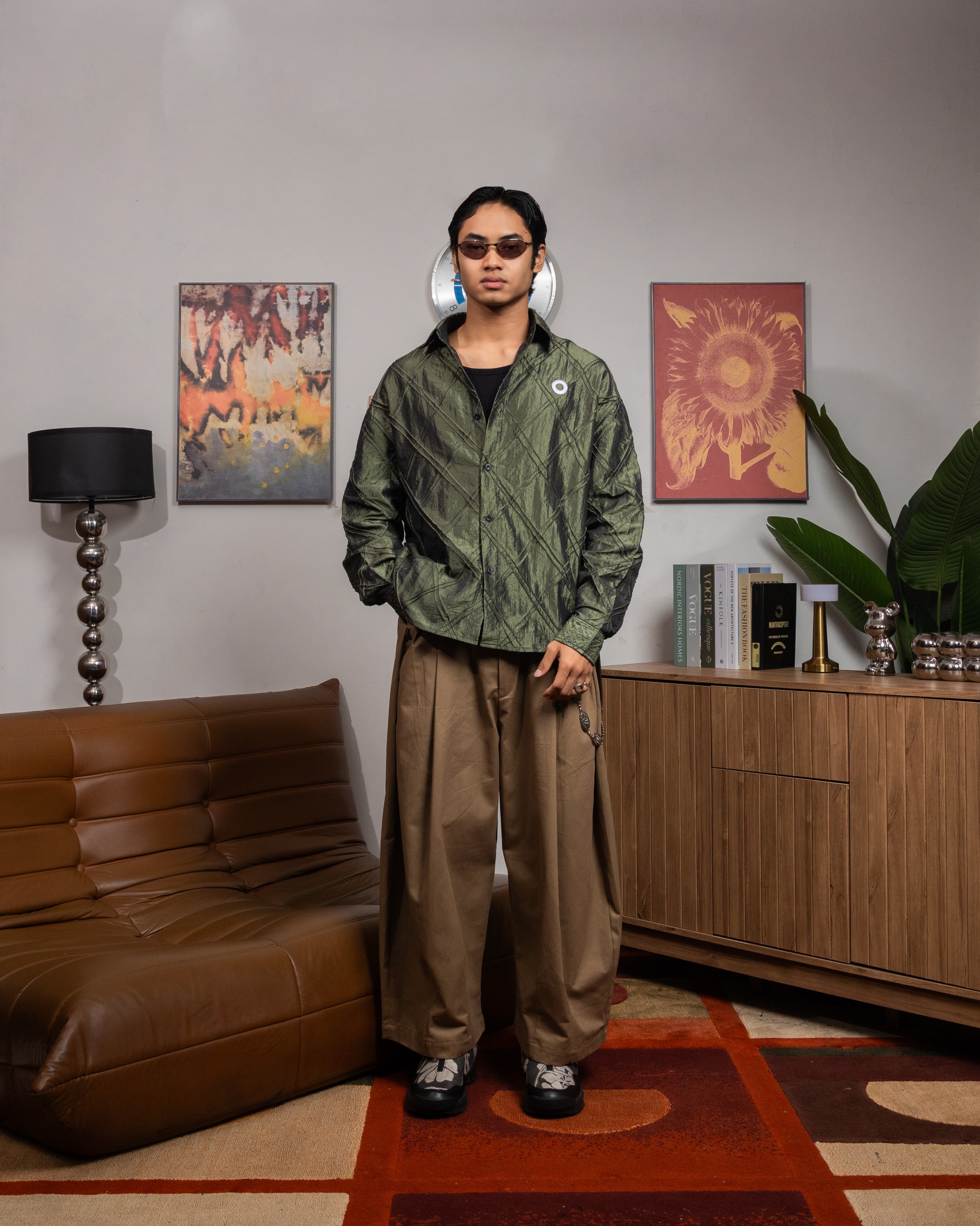 Othman - Vert Satin Long Shirt