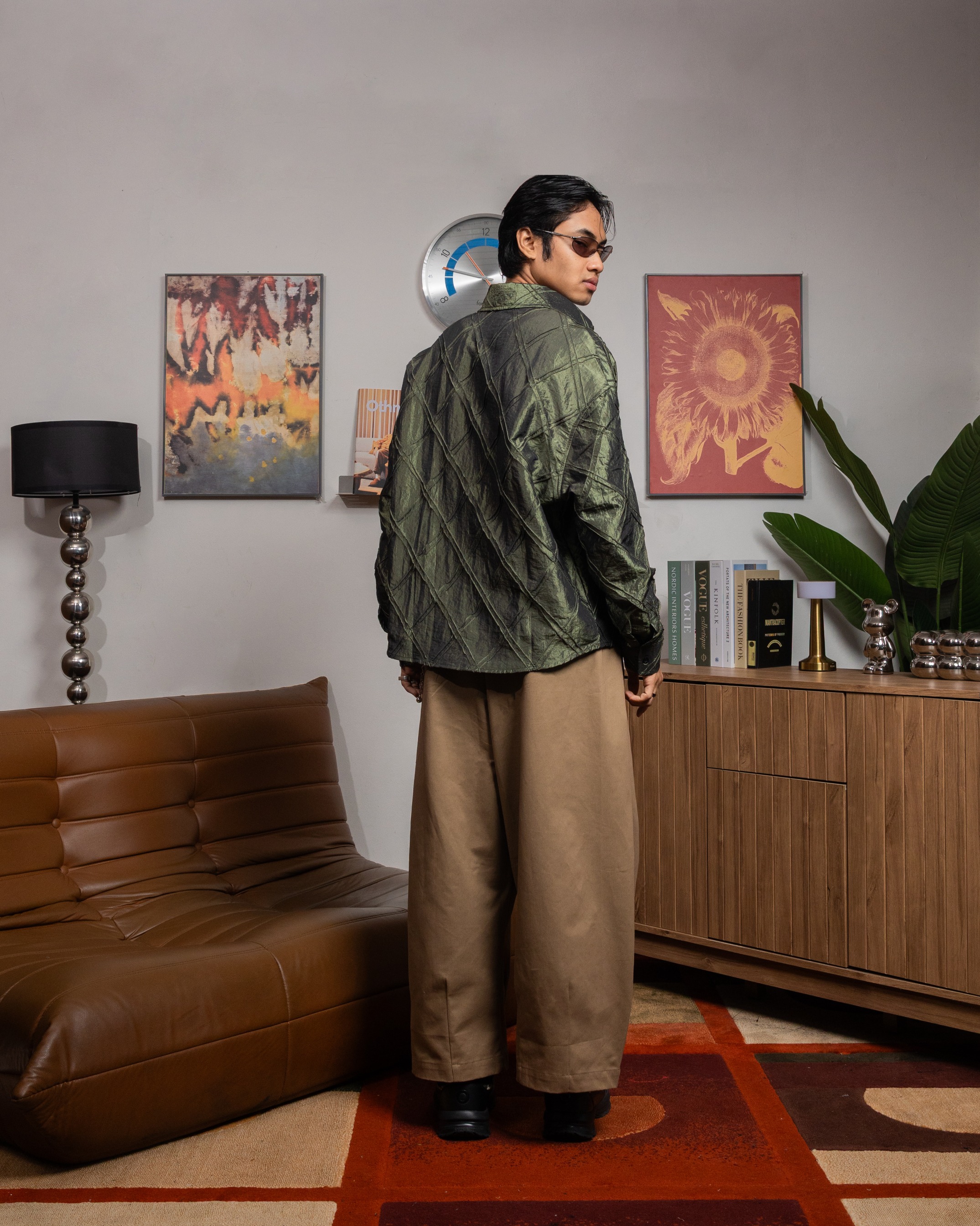 Othman - Vert Satin Long Shirt