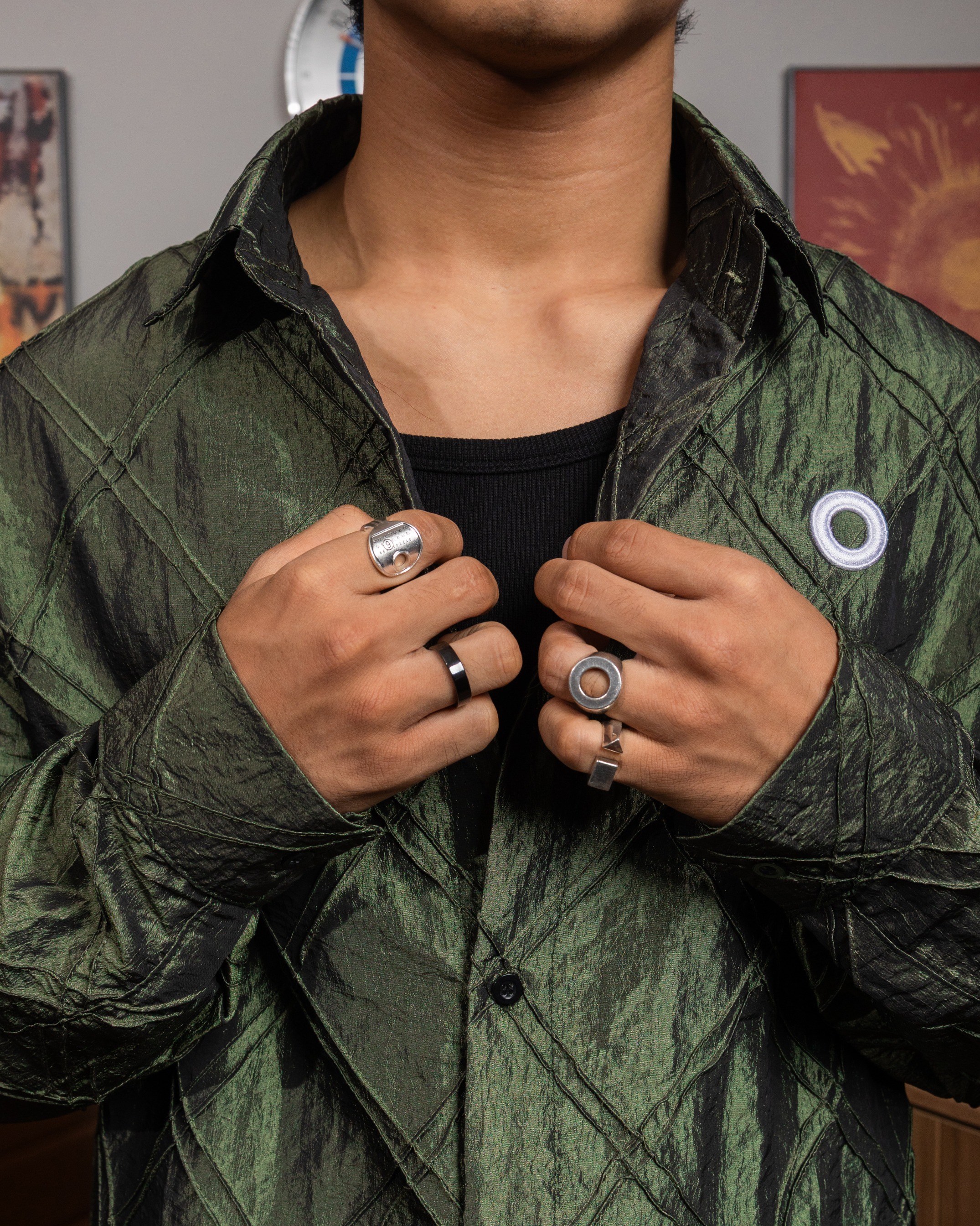 Othman - Vert Satin Long Shirt