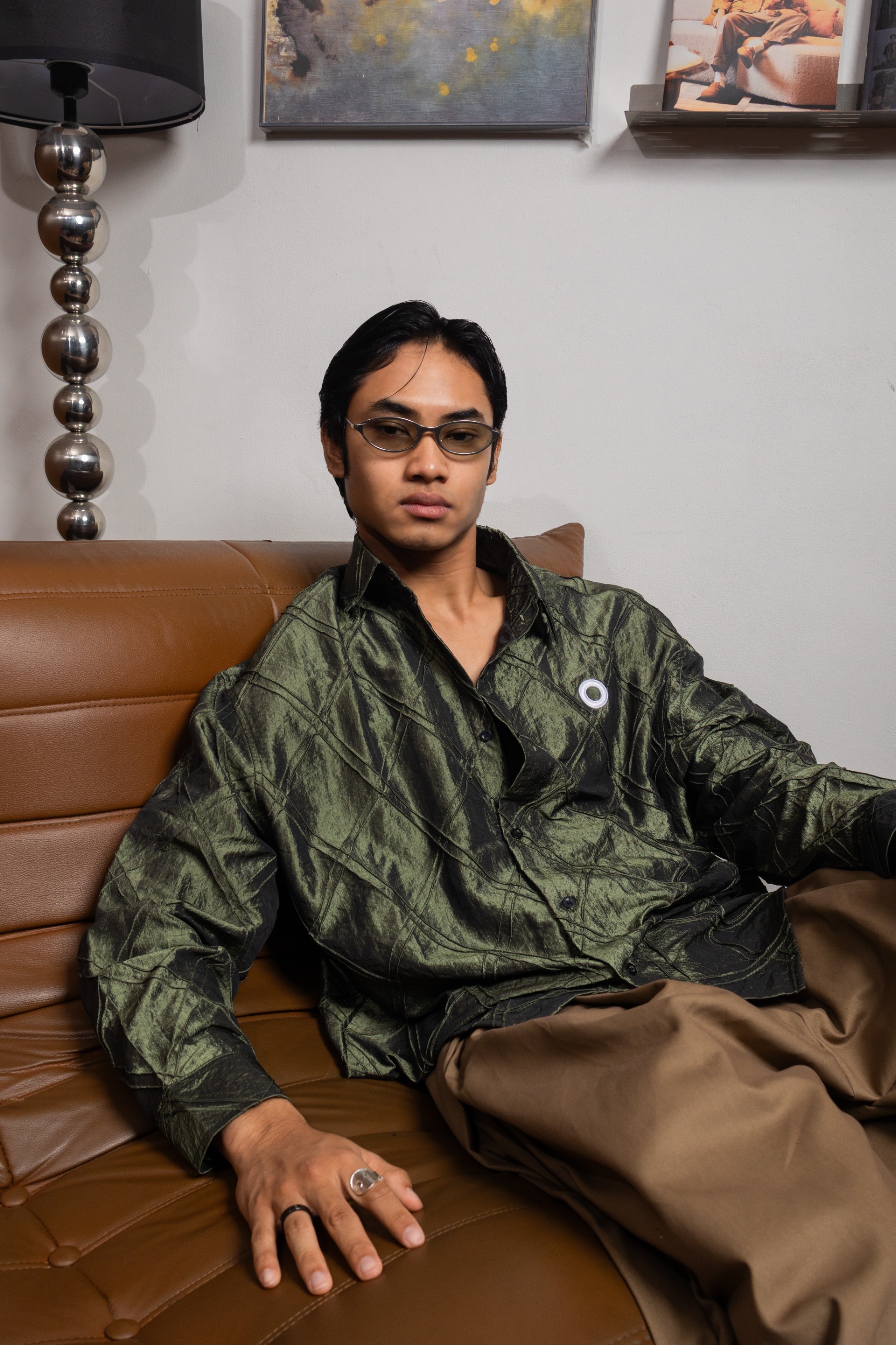 Othman - Vert Satin Long Shirt