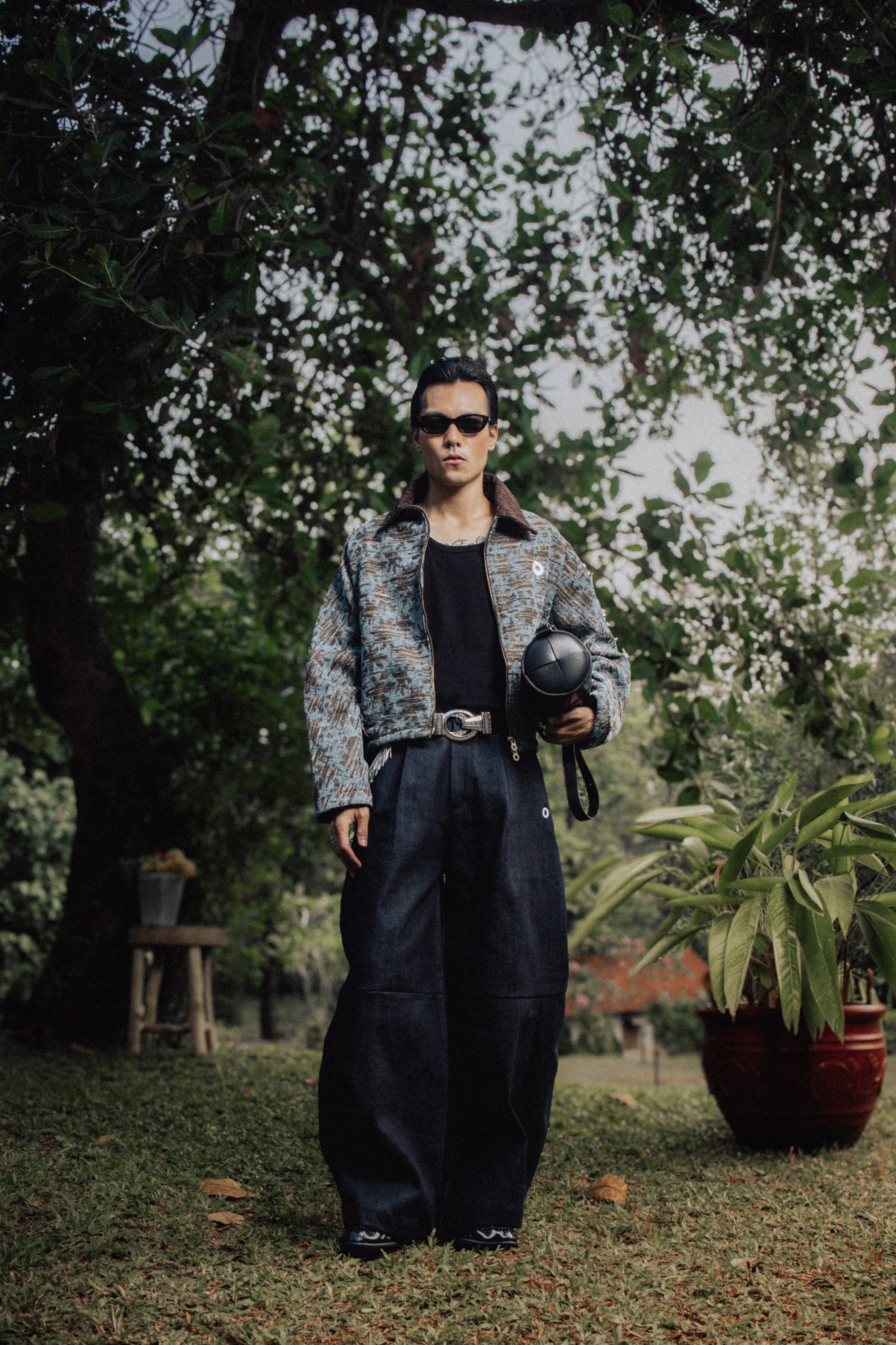 Othman - Azure Texture Short Zip Jacket