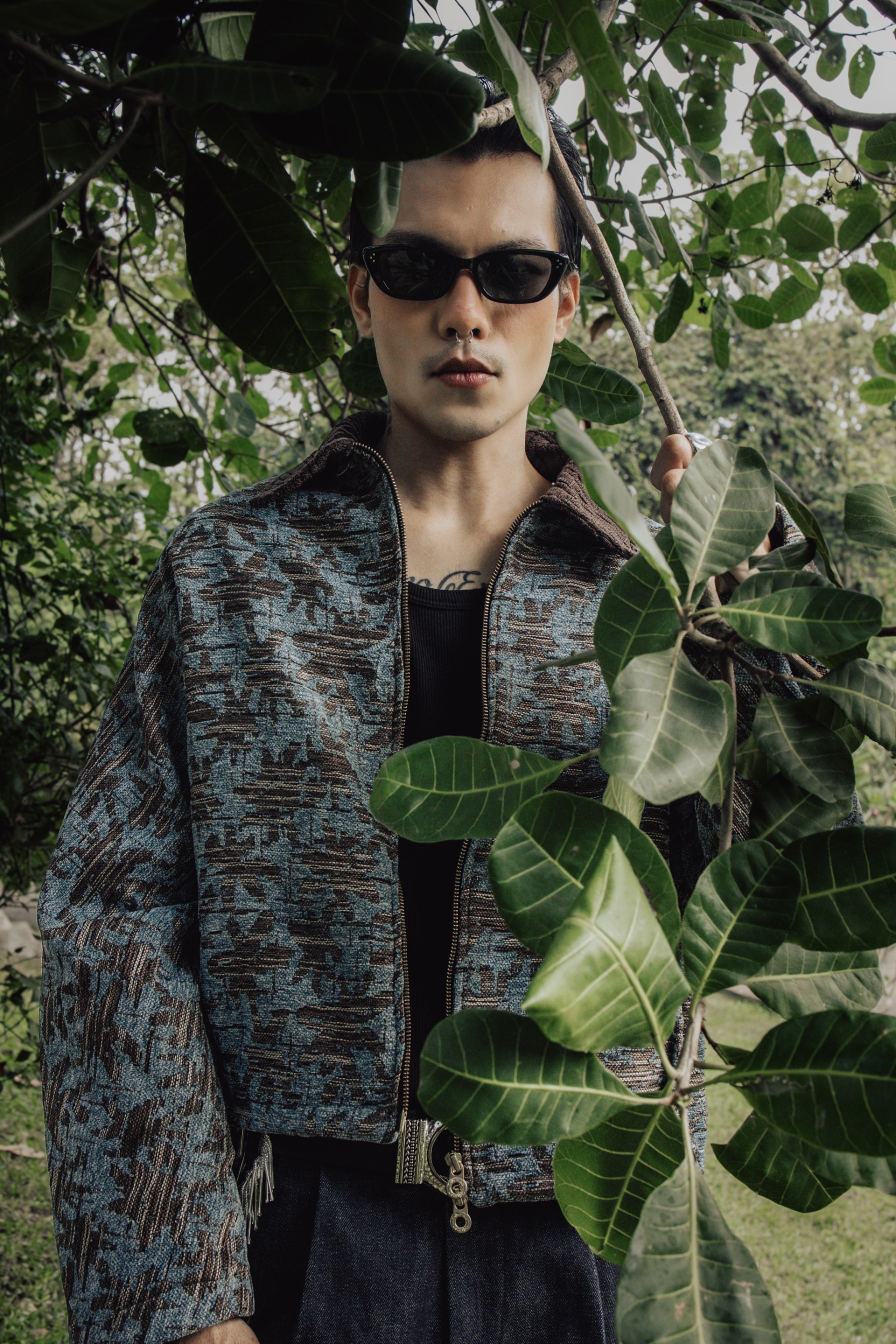 Othman - Azure Texture Short Zip Jacket
