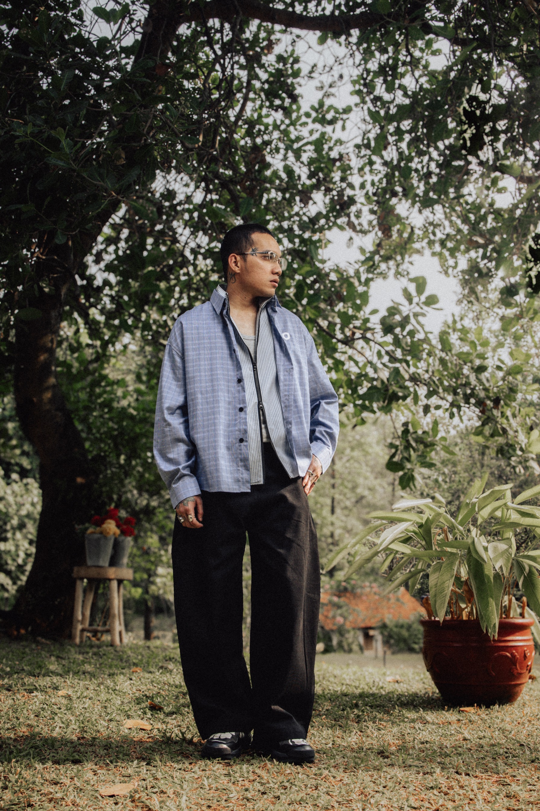 Othman - Ciel Chiné Layered Shirt